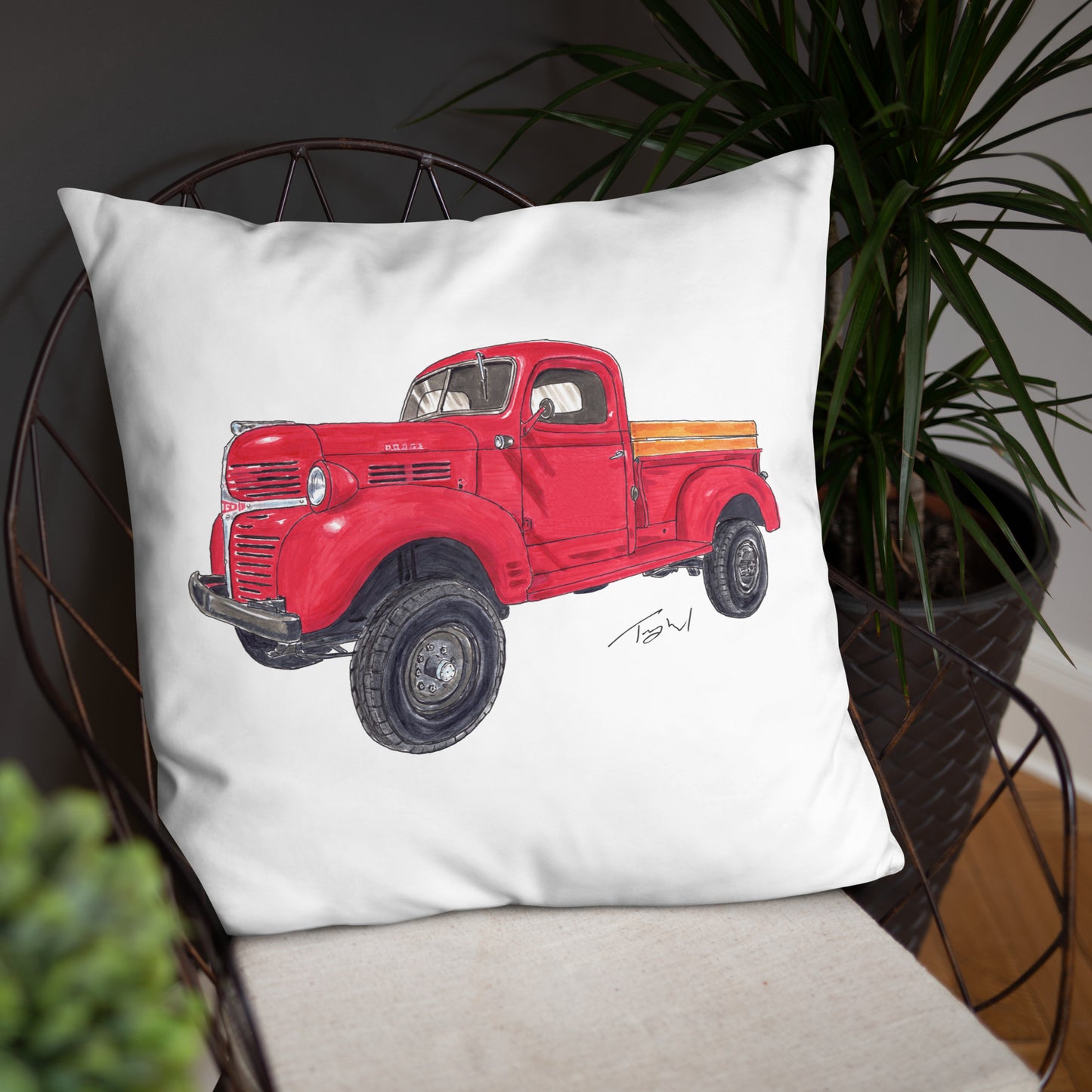 Vintage 1946 D Red Truck Basic Pillow