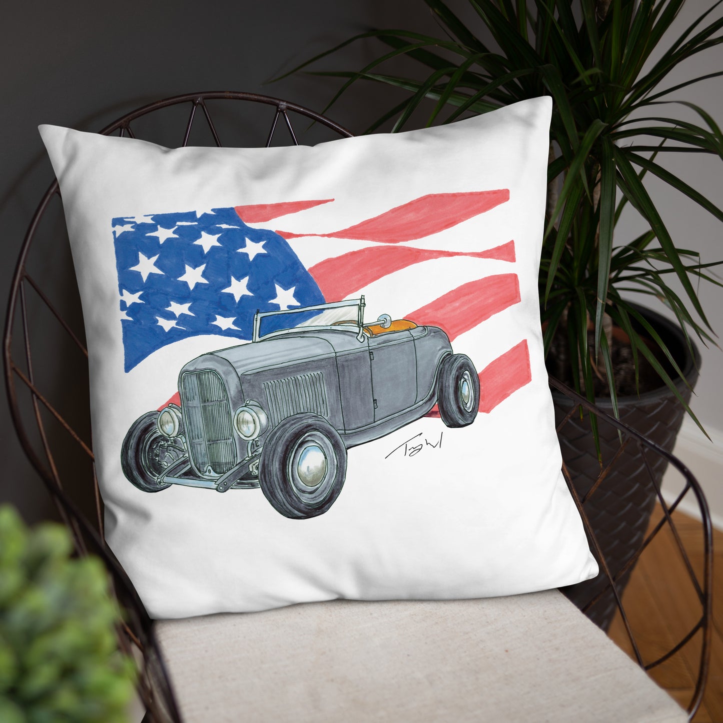 1932 F Roadster USA Flag Basic Pillow