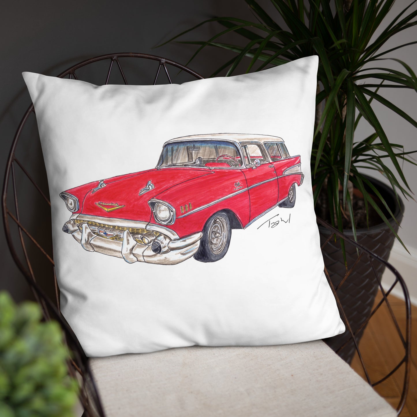 1957 C Belair Nomad Wagon Red-White Basic Pillow