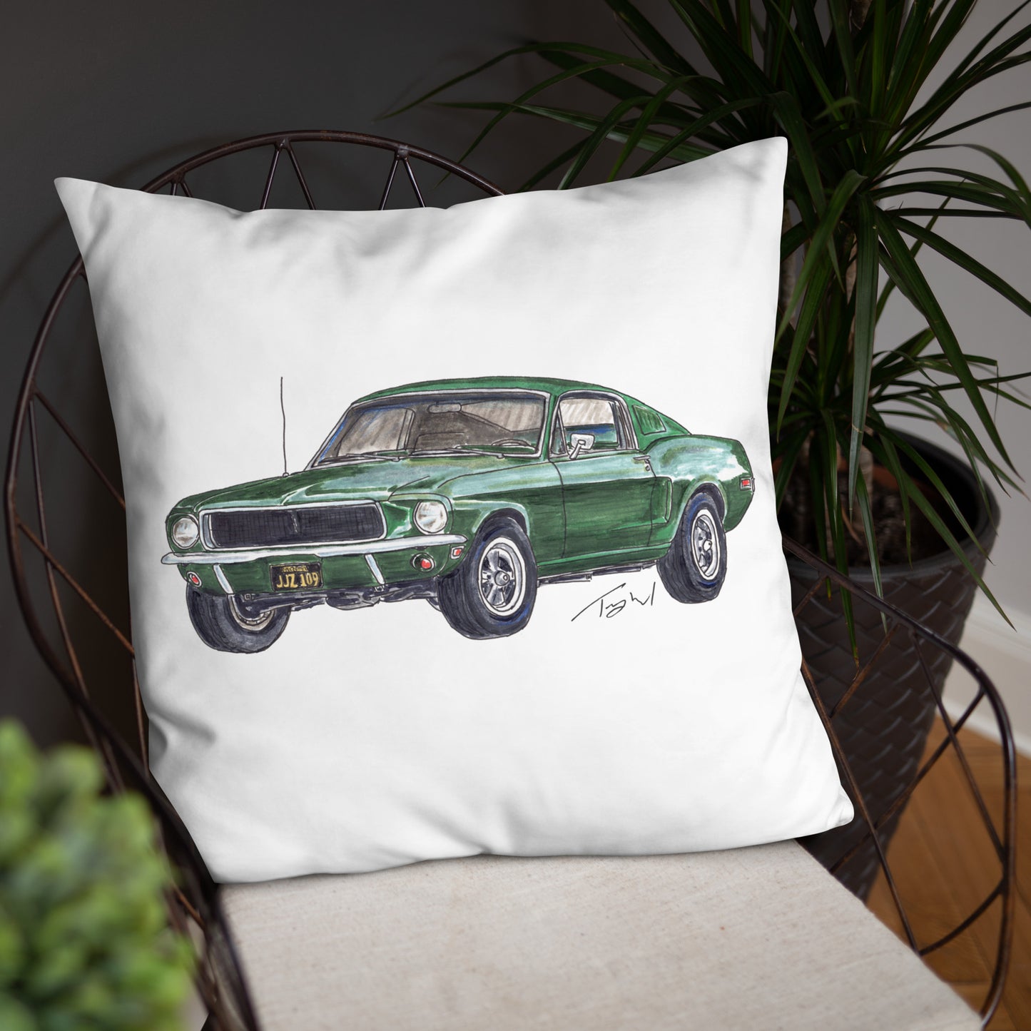 1968 B Mustang GT Green Basic Pillow