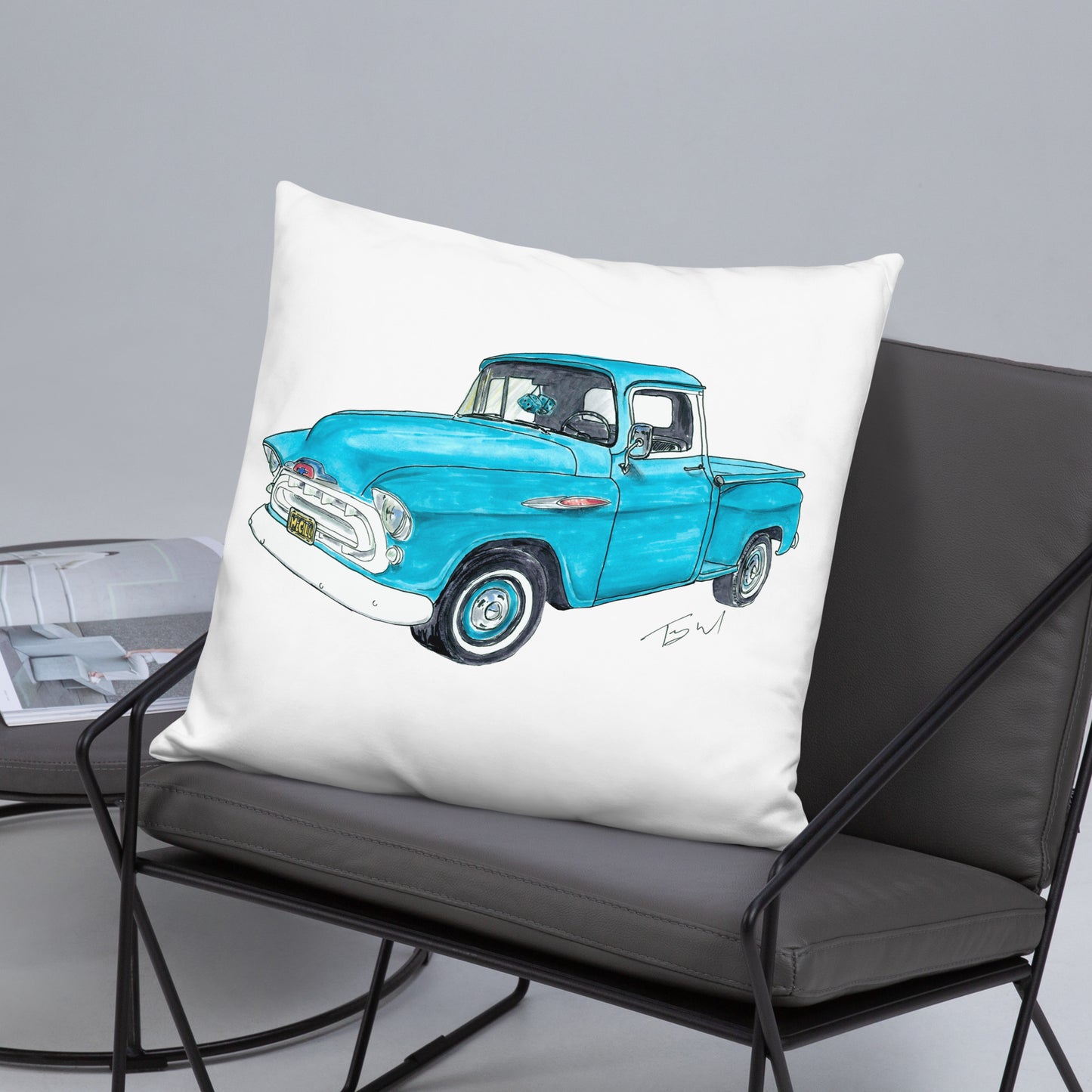 Vintage 1957 C Truck Blue Basic Pillow