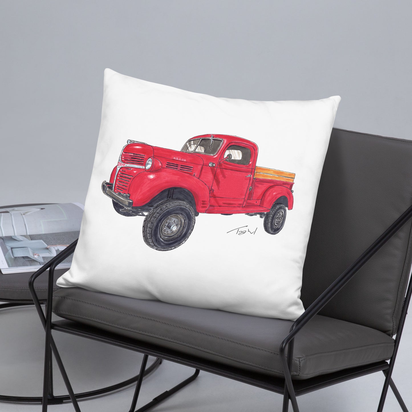 Vintage 1946 D Red Truck Basic Pillow