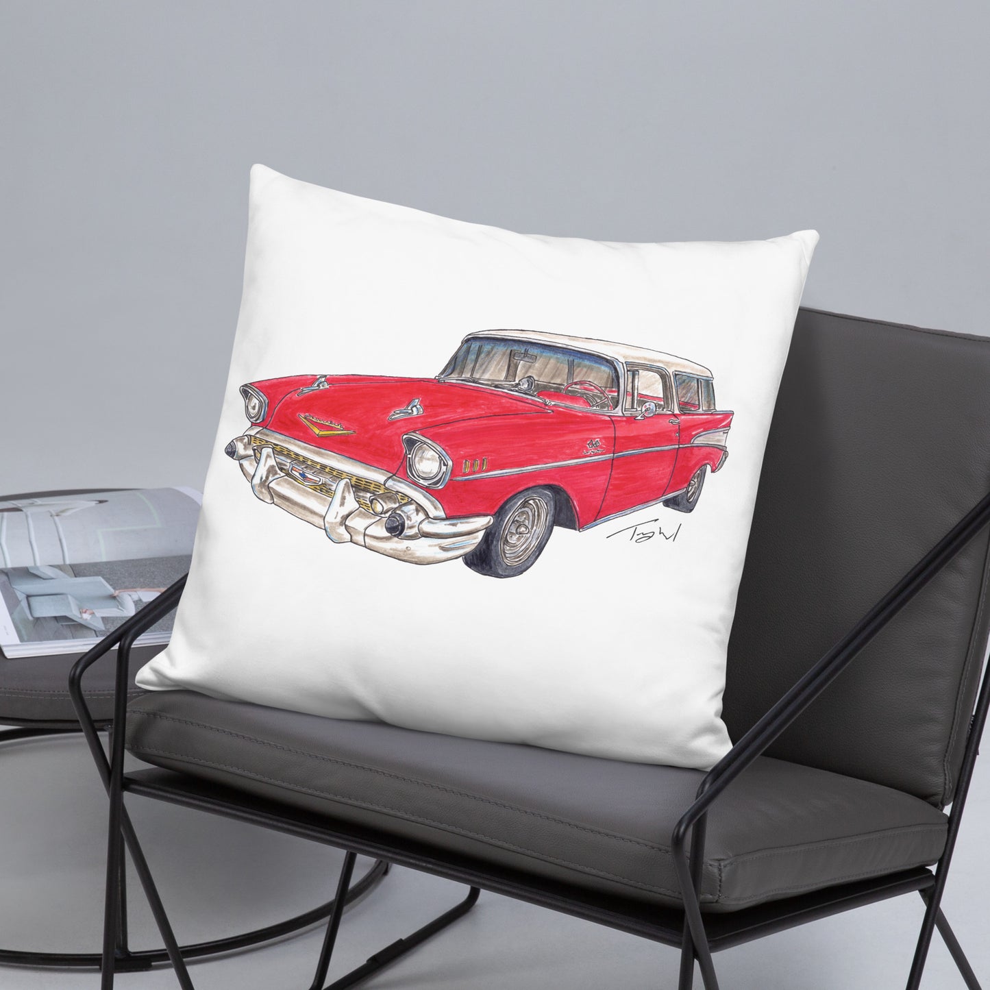 1957 C Belair Nomad Wagon Red-White Basic Pillow