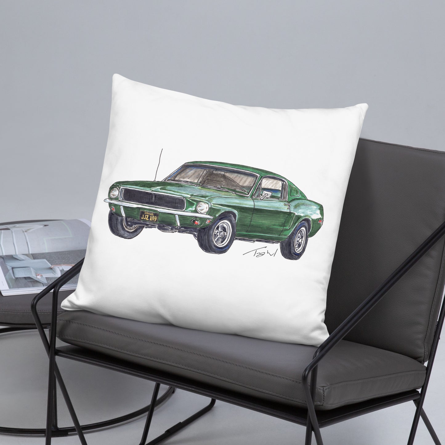 1968 B Mustang GT Green Basic Pillow