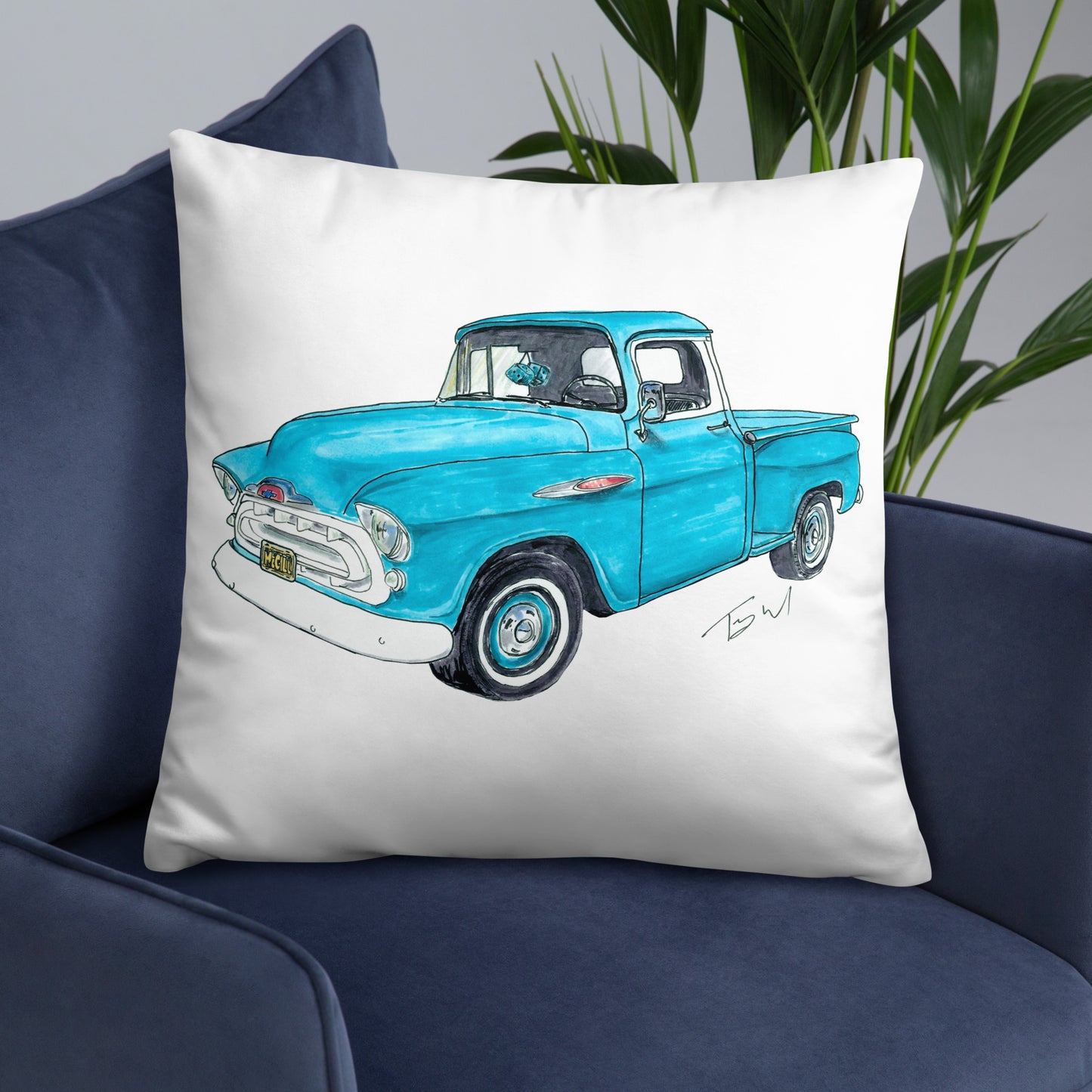 Vintage 1957 C Truck Blue Basic Pillow