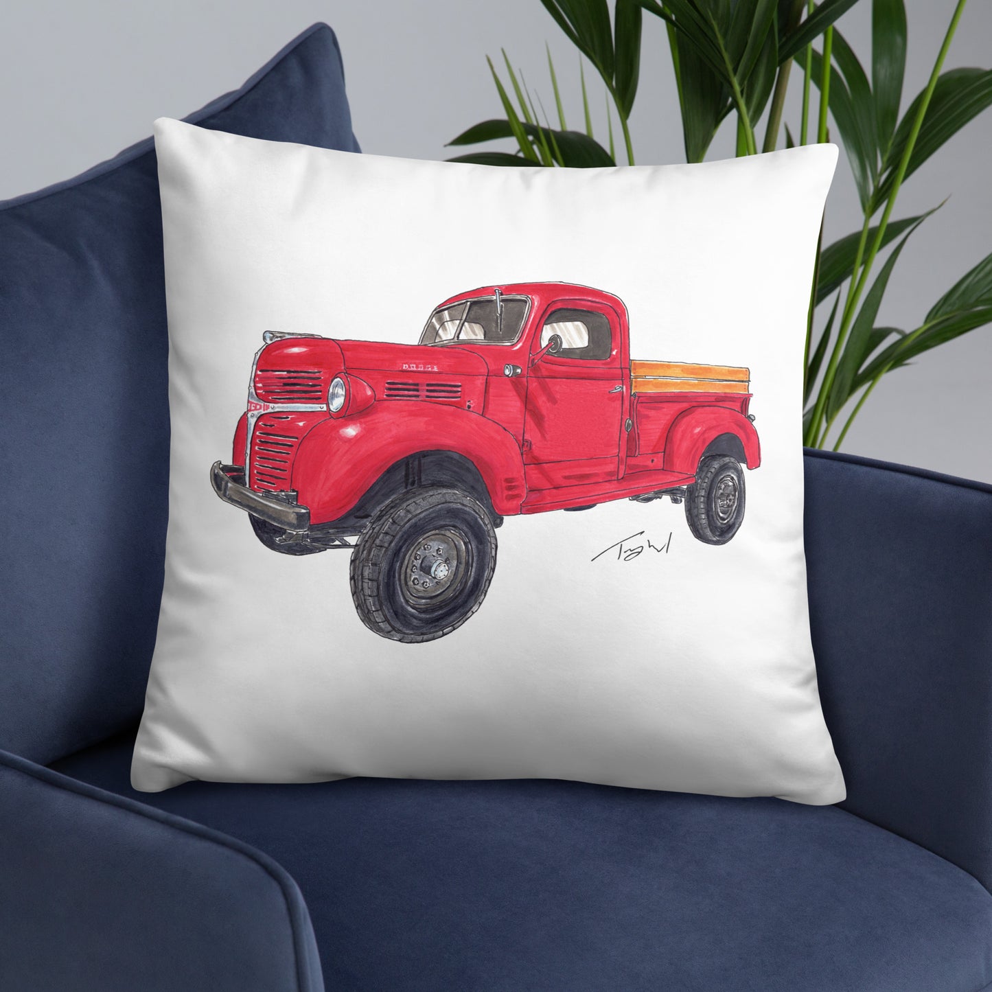 Vintage 1946 D Red Truck Basic Pillow