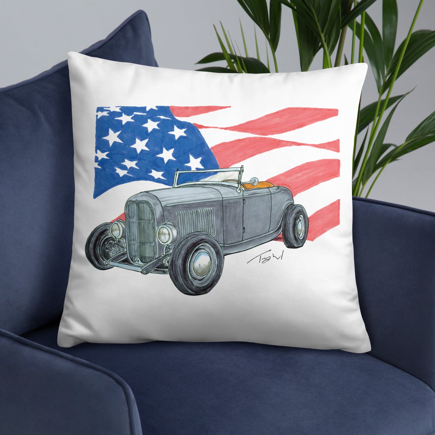 1932 F Roadster USA Flag Basic Pillow