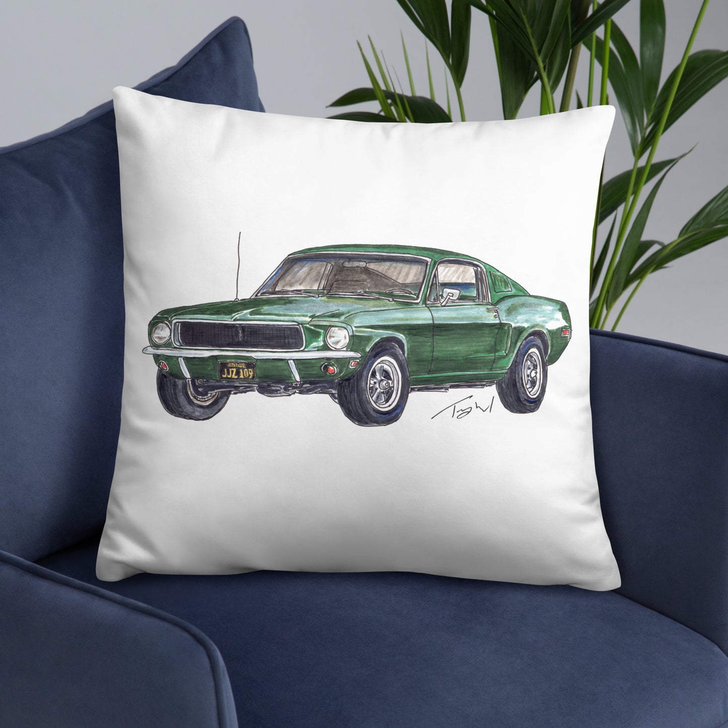 1968 B Mustang GT Green Basic Pillow