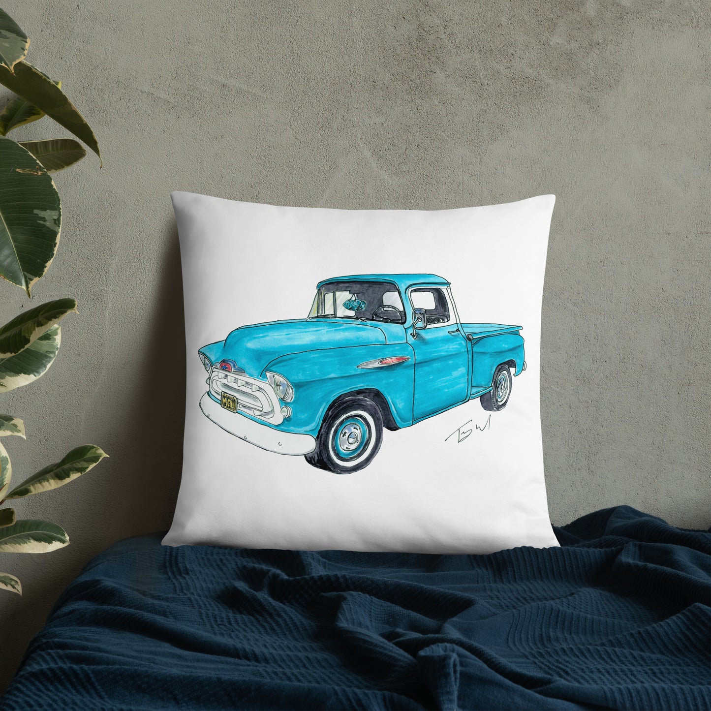 Vintage 1957 C Truck Blue Basic Pillow