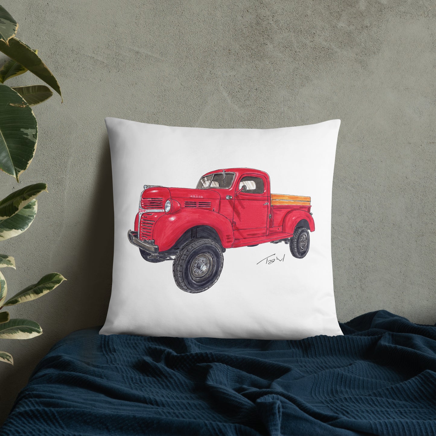 Vintage 1946 D Red Truck Basic Pillow