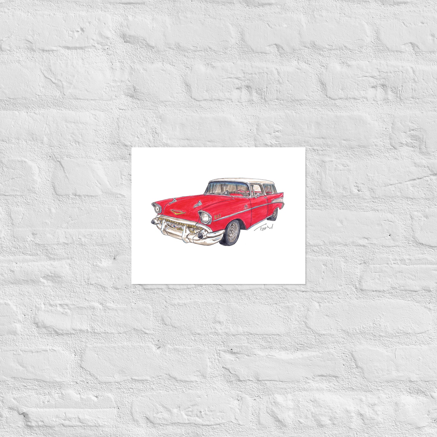 1957 C Belair Nomad Wagon Red-White Poster