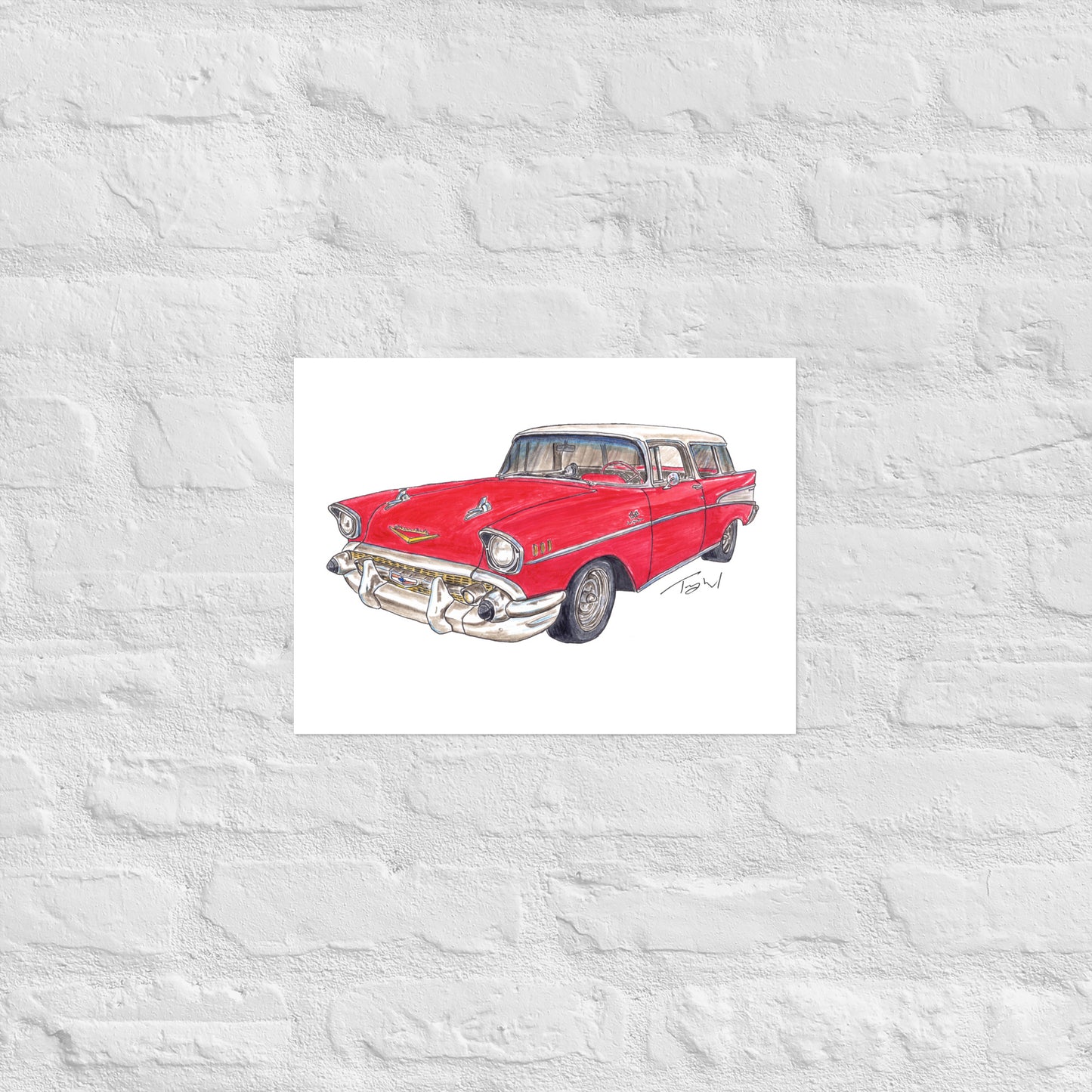 1957 C Belair Nomad Wagon Red-White Poster