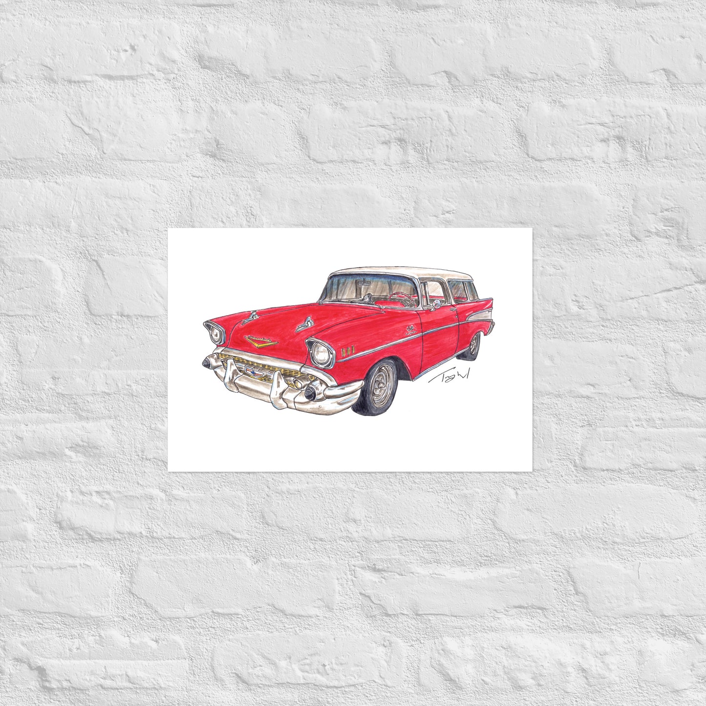 1957 C Belair Nomad Wagon Red-White Poster