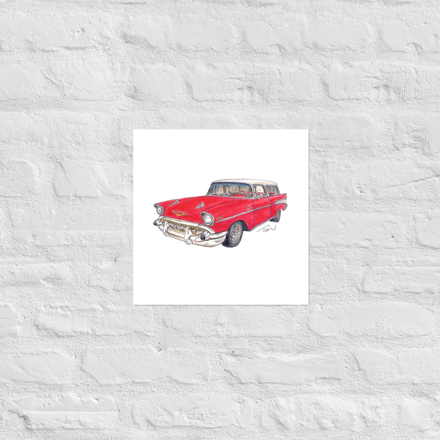 1957 C Belair Nomad Wagon Red-White Poster