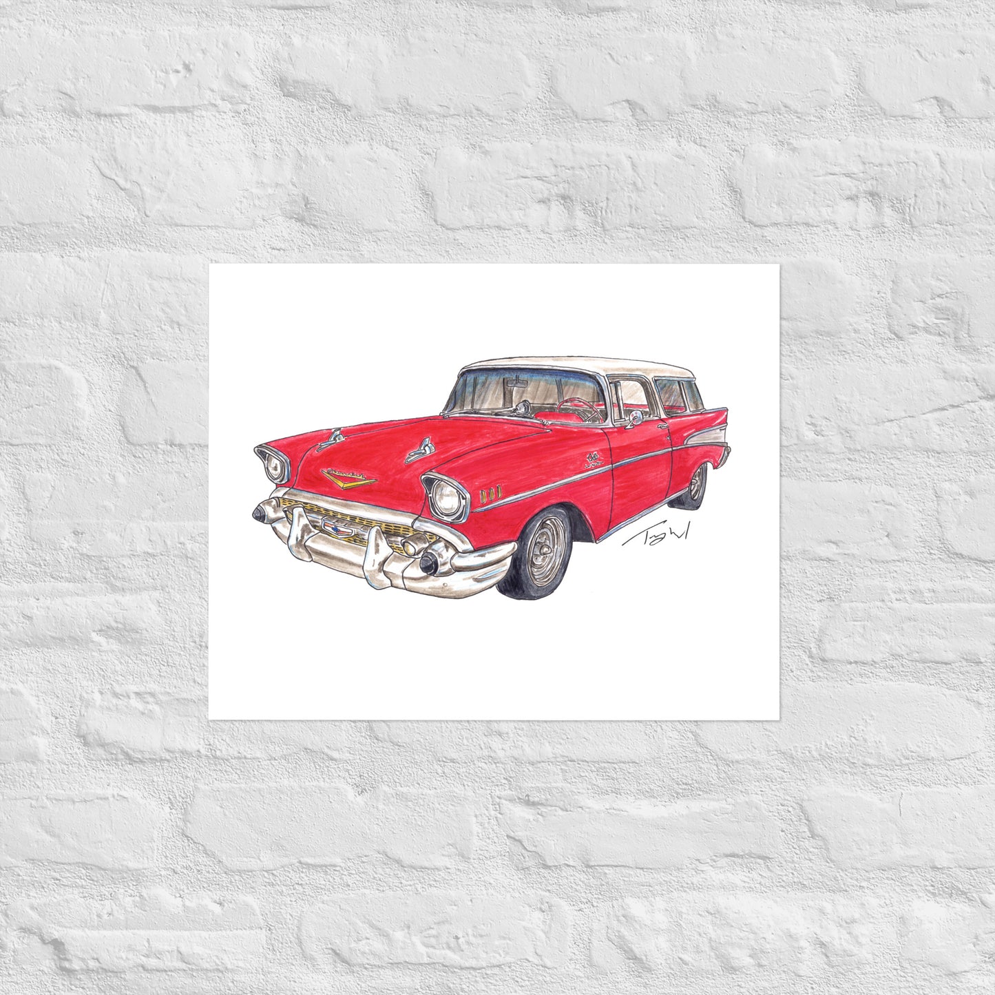 1957 C Belair Nomad Wagon Red-White Poster