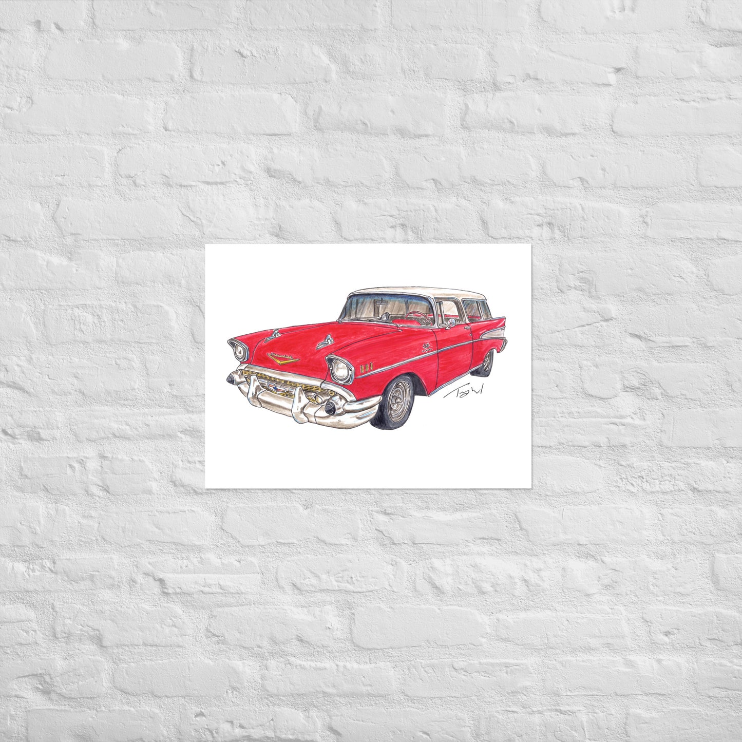 1957 C Belair Nomad Wagon Red-White Poster