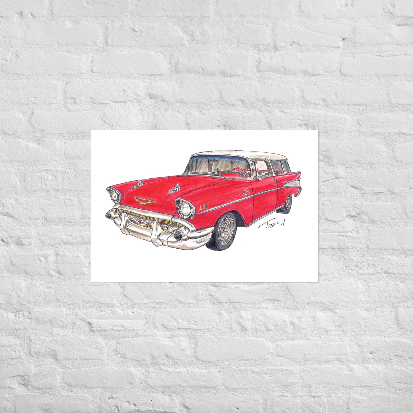 1957 C Belair Nomad Wagon Red-White Poster