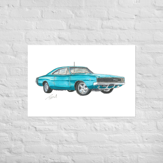 1968 Charger Blue Poster