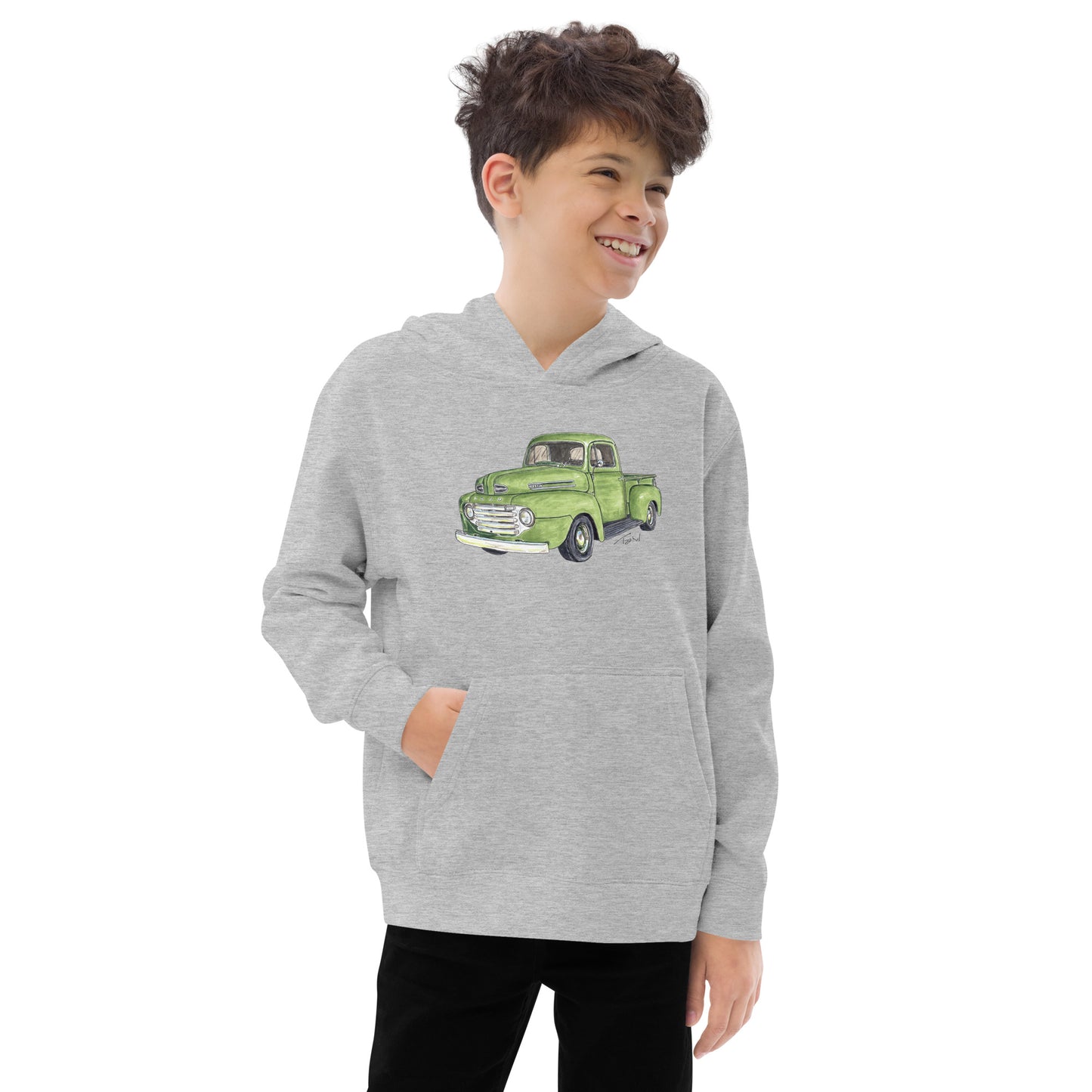 Vintage 1949 F Truck Green Kids fleece hoodie