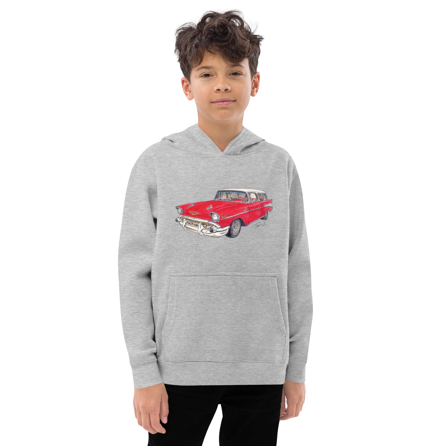 1957 C Belair Nomad Wagon Red-White Kids fleece hoodie