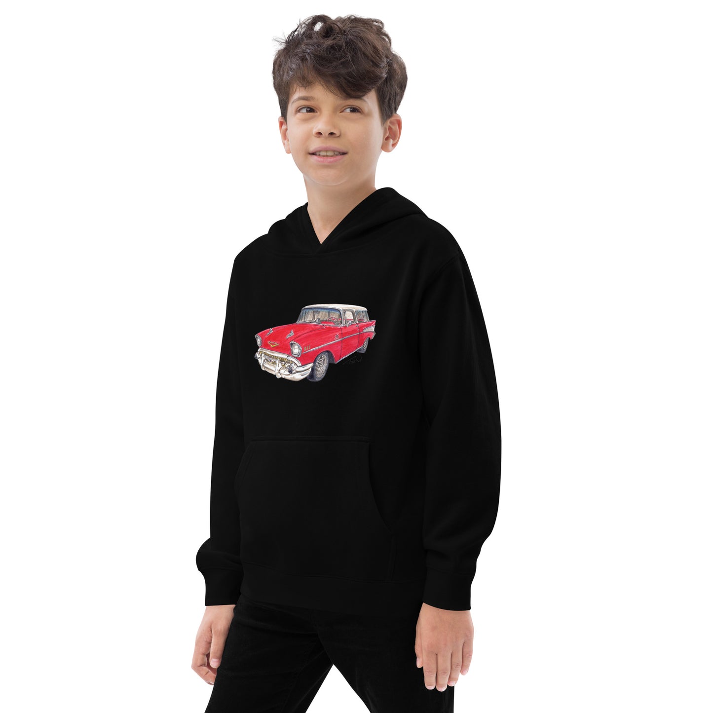 1957 C Belair Nomad Wagon Red-White Kids fleece hoodie