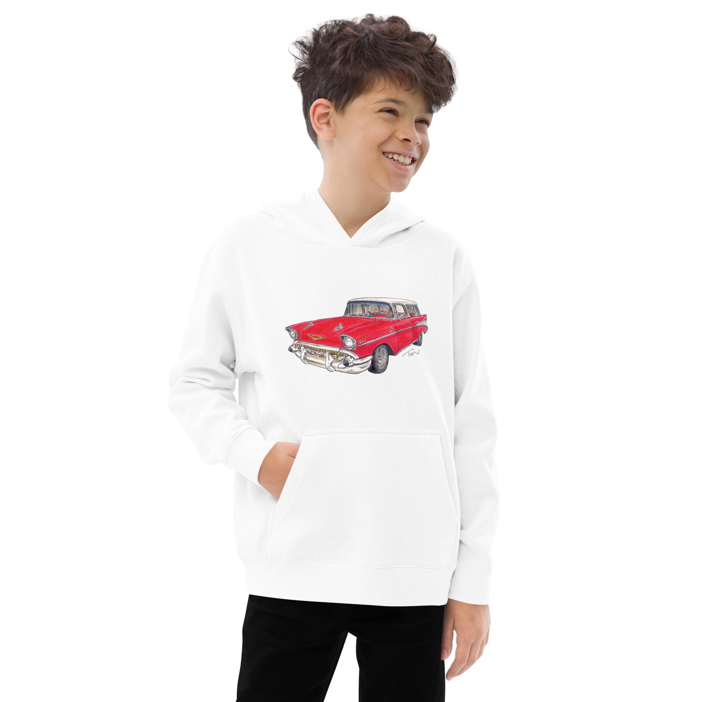 1957 C Belair Nomad Wagon Red-White Kids fleece hoodie