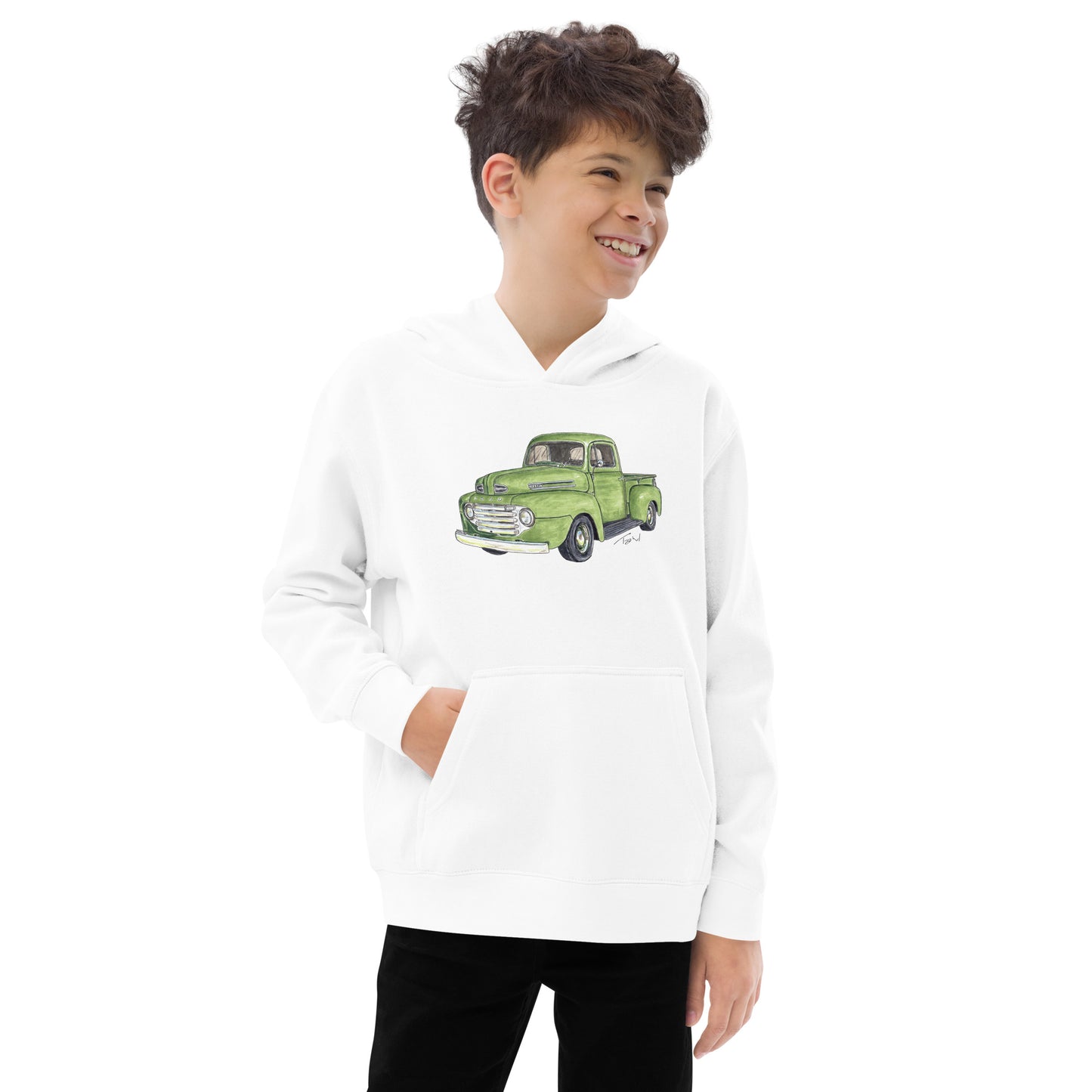 Vintage 1949 F Truck Green Kids fleece hoodie