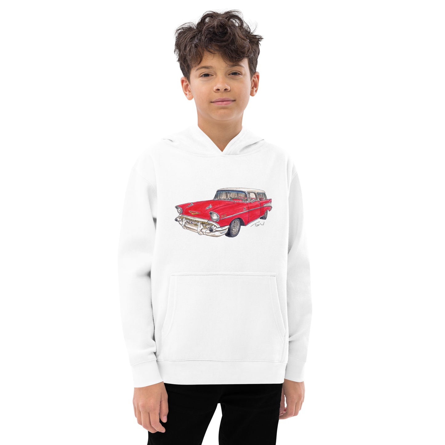 1957 C Belair Nomad Wagon Red-White Kids fleece hoodie