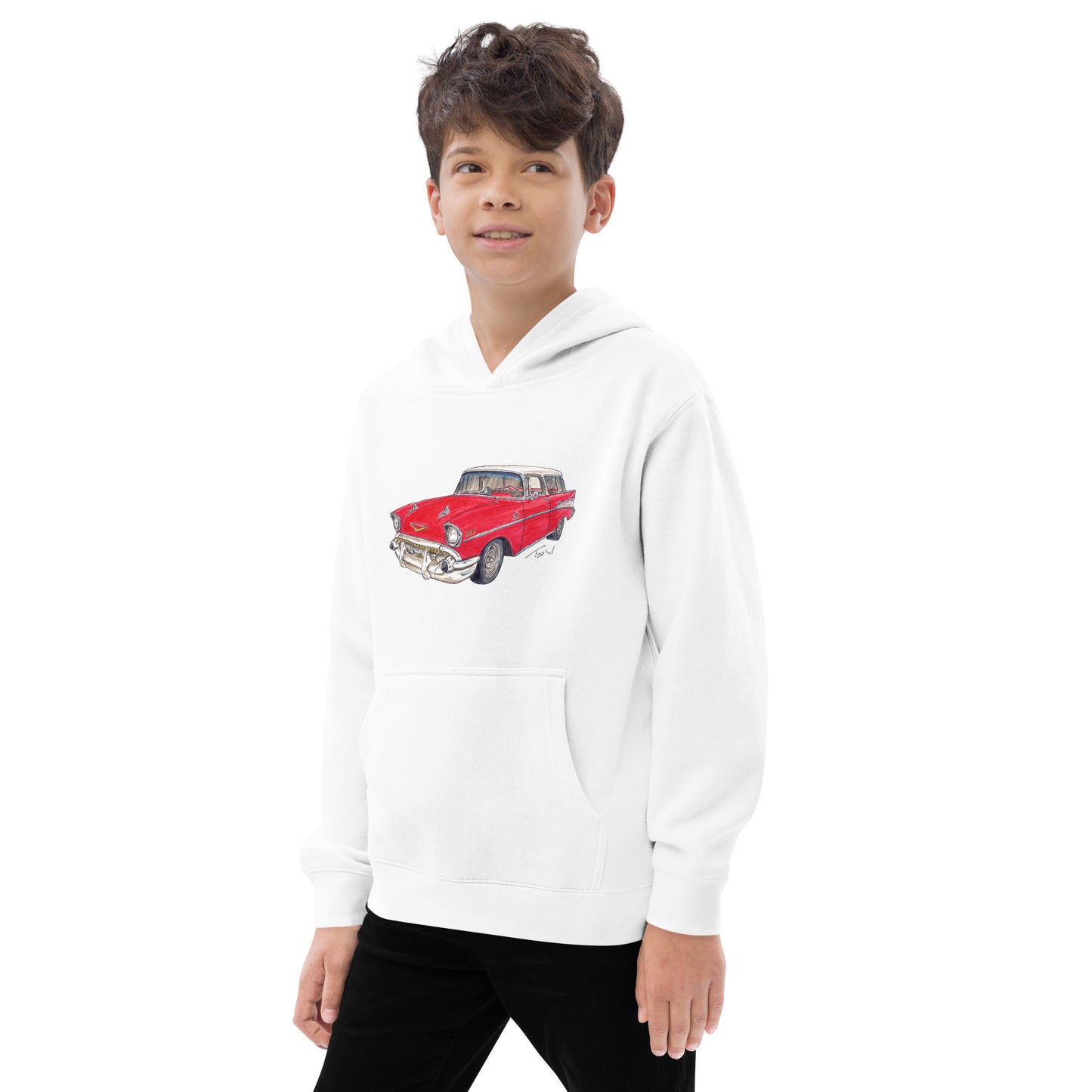 1957 C Belair Nomad Wagon Red-White Kids fleece hoodie