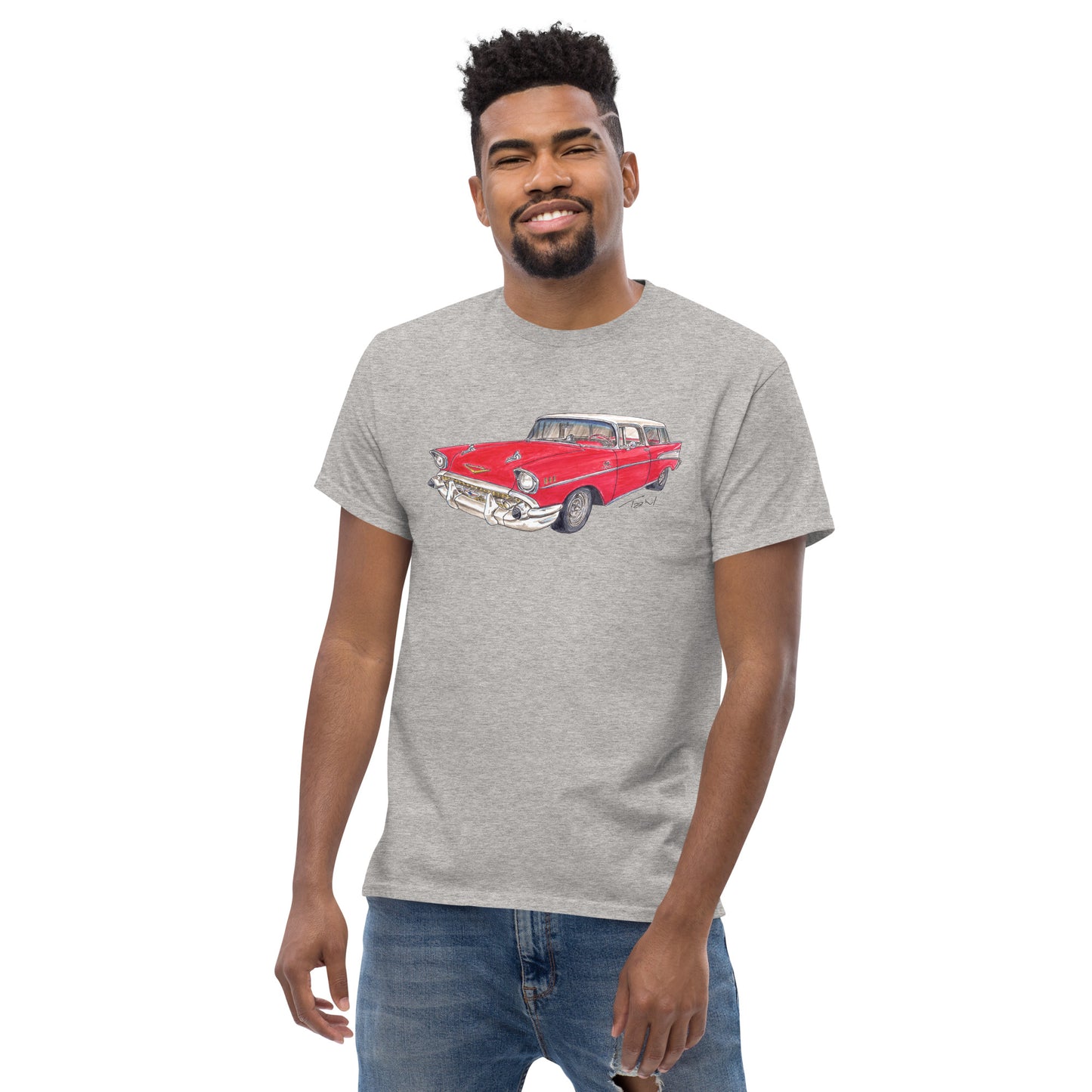 1957 C Belair Nomad Wagon Red-White Men's classic tee