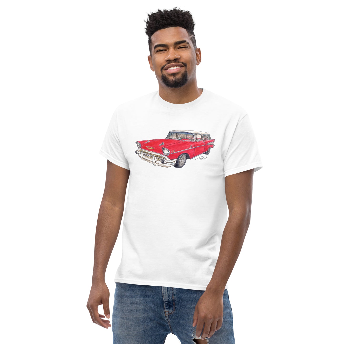 1957 C Belair Nomad Wagon Red-White Men's classic tee