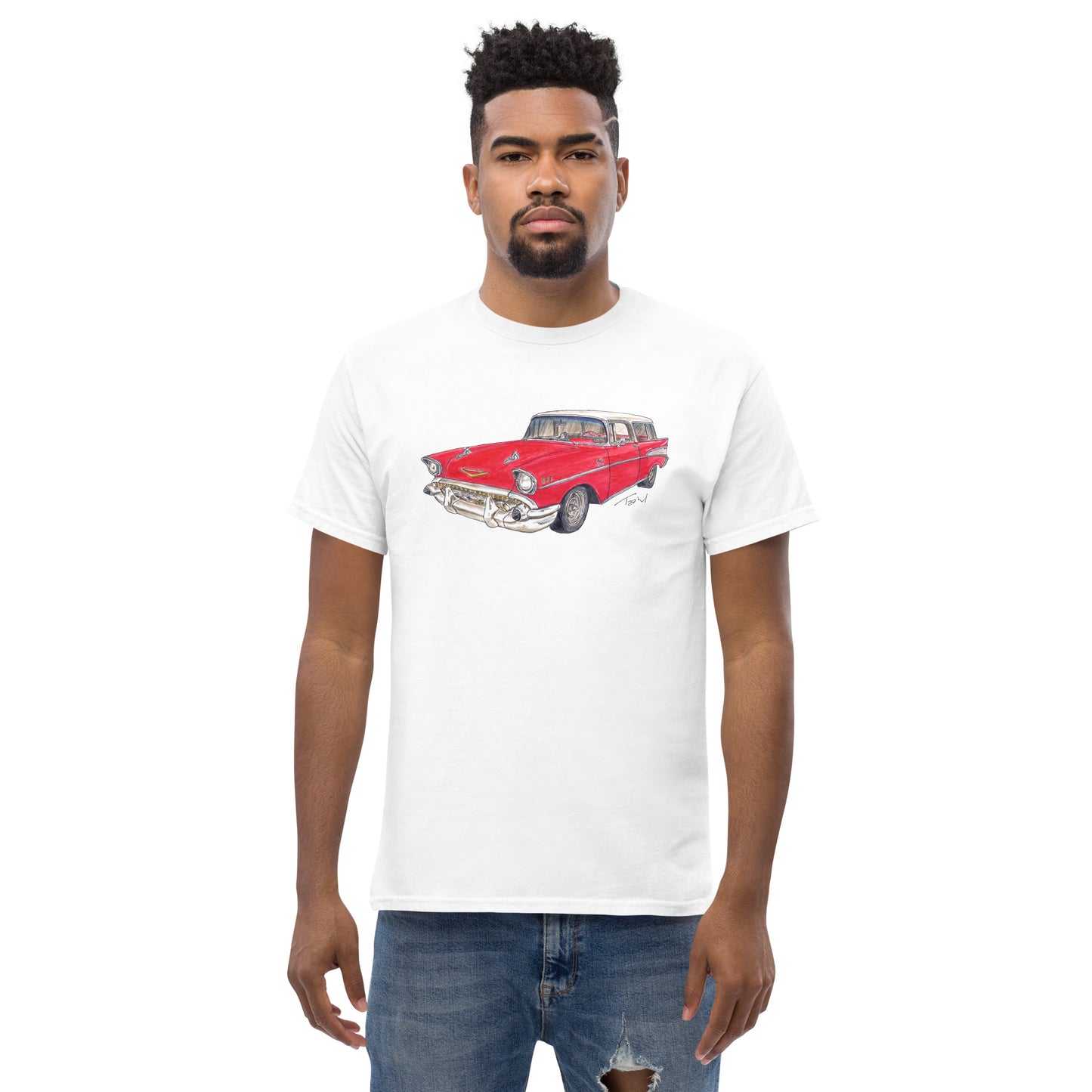 1957 C Belair Nomad Wagon Red-White Men's classic tee