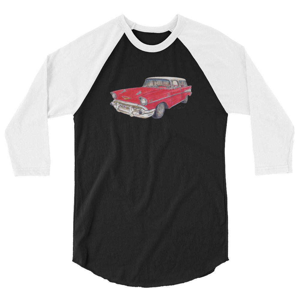 1957 C Belair Nomad Wagon Red-White 3/4 sleeve raglan shirt