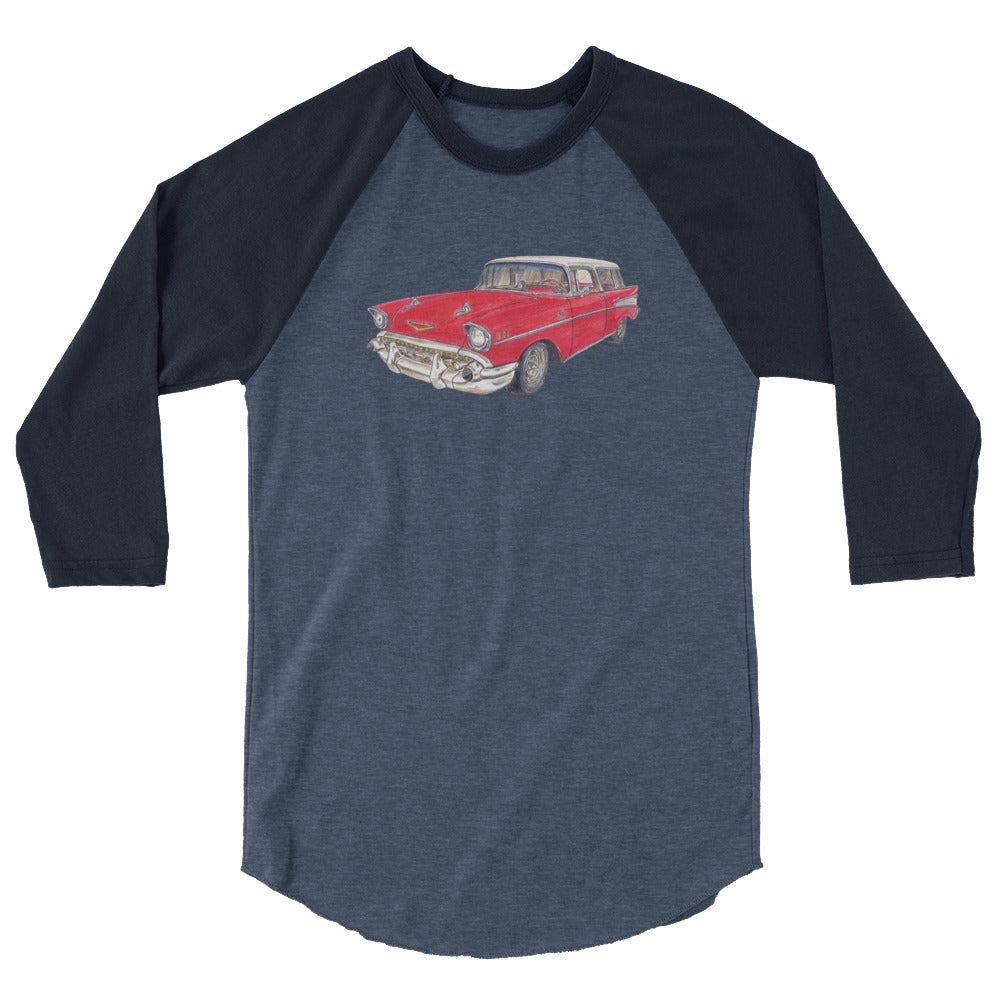 1957 C Belair Nomad Wagon Red-White 3/4 sleeve raglan shirt