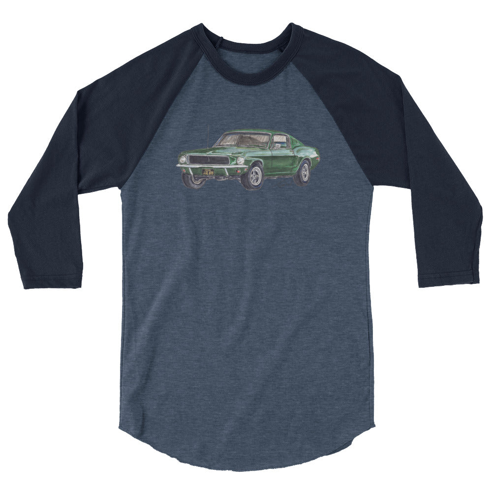 1968 B Mustang GT Green 3/4 sleeve raglan shirt