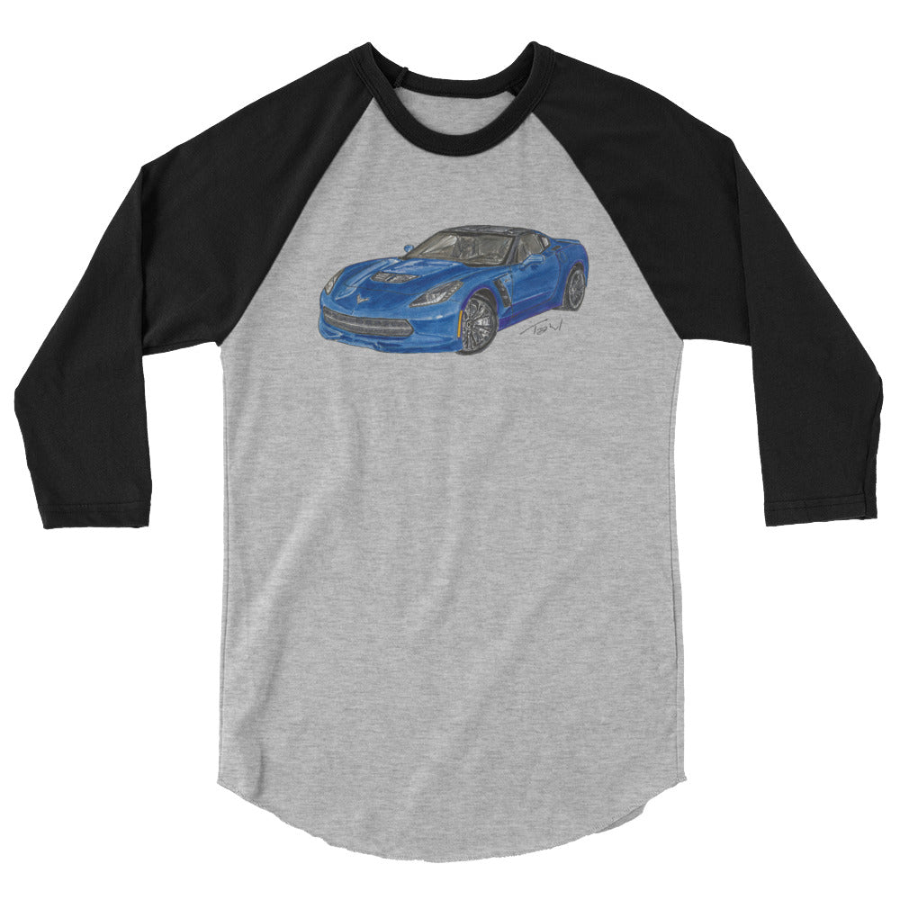 2015 C Stingray Blue 3/4 sleeve raglan shirt