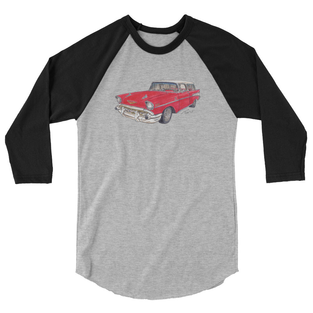 1957 C Belair Nomad Wagon Red-White 3/4 sleeve raglan shirt