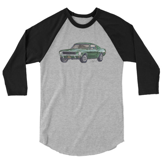 1968 B Mustang GT Green 3/4 sleeve raglan shirt
