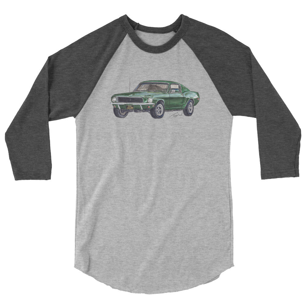 1968 B Mustang GT Green 3/4 sleeve raglan shirt