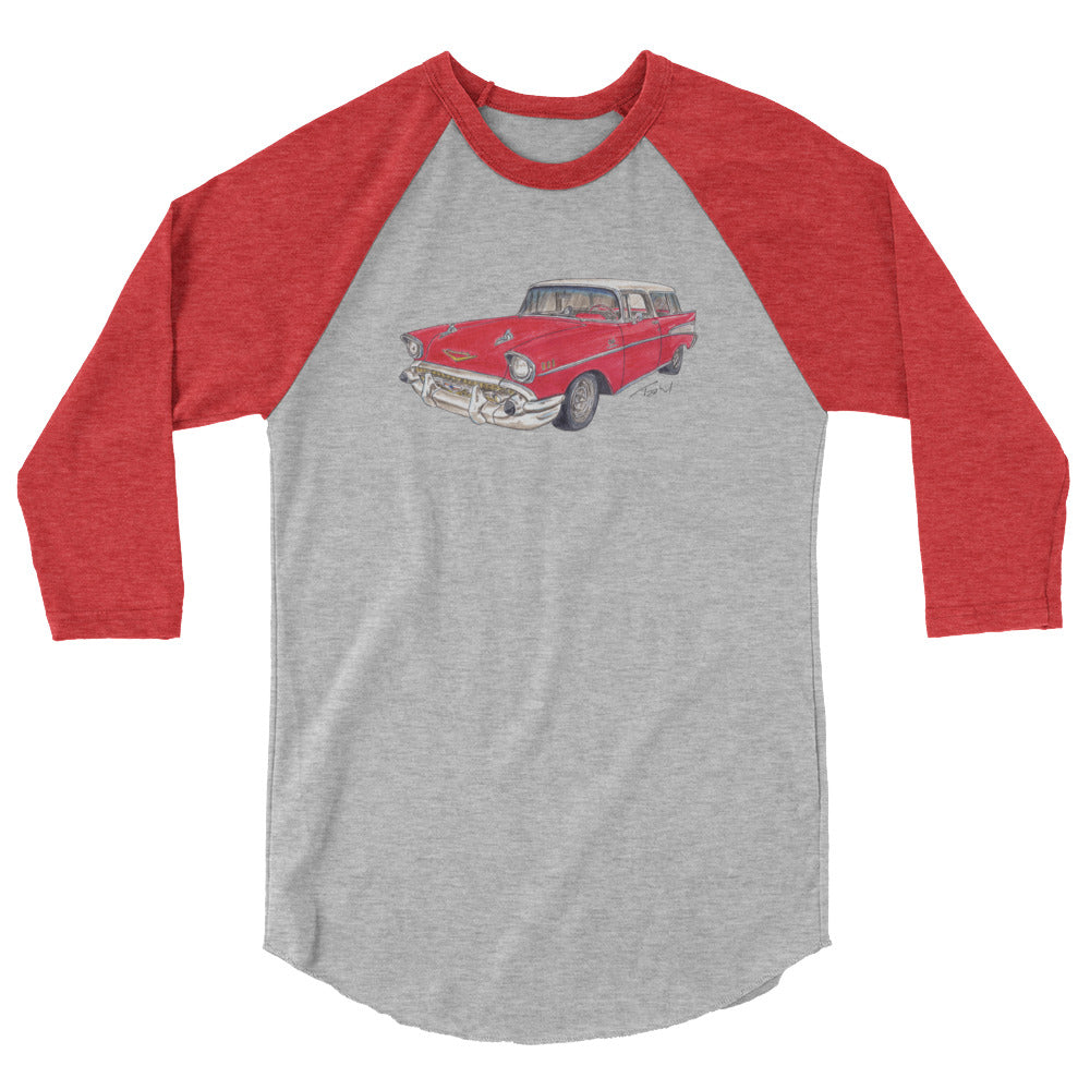 1957 C Belair Nomad Wagon Red-White 3/4 sleeve raglan shirt