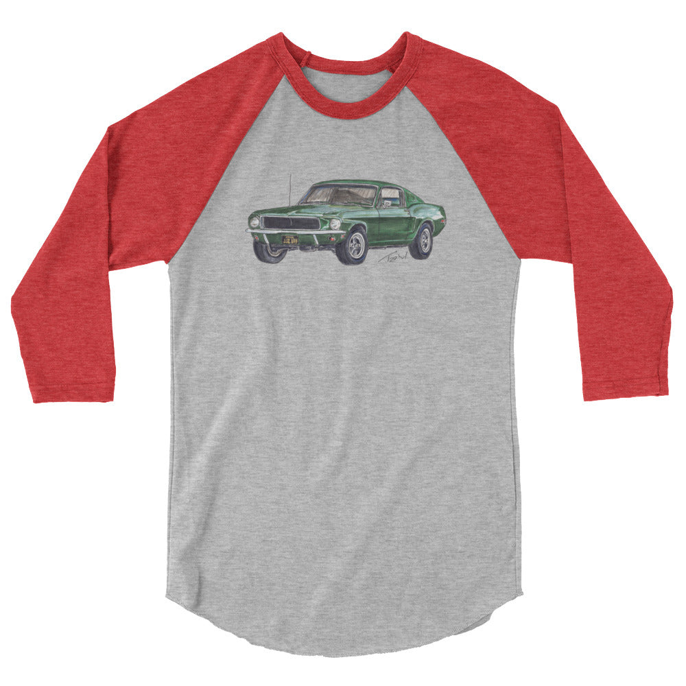 1968 B Mustang GT Green 3/4 sleeve raglan shirt