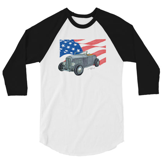 1932 F Roadster USA Flag 3/4 sleeve raglan shirt