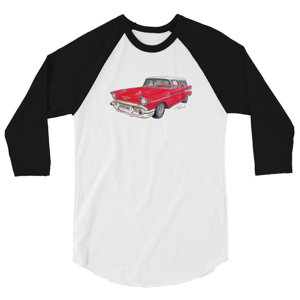 1957 C Belair Nomad Wagon Red-White 3/4 sleeve raglan shirt