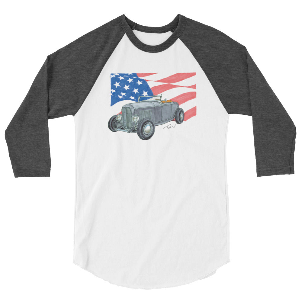 1932 F Roadster USA Flag 3/4 sleeve raglan shirt