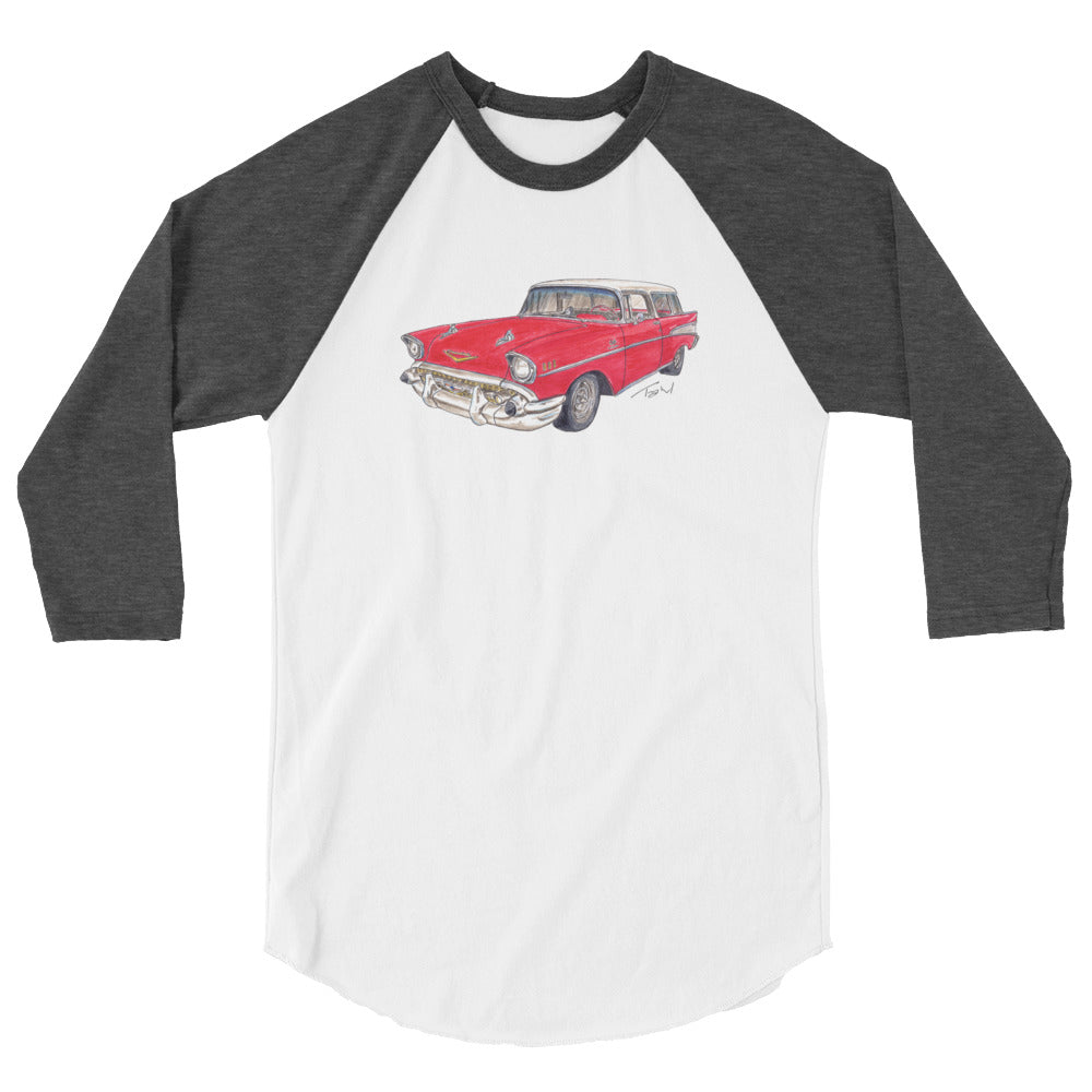 1957 C Belair Nomad Wagon Red-White 3/4 sleeve raglan shirt