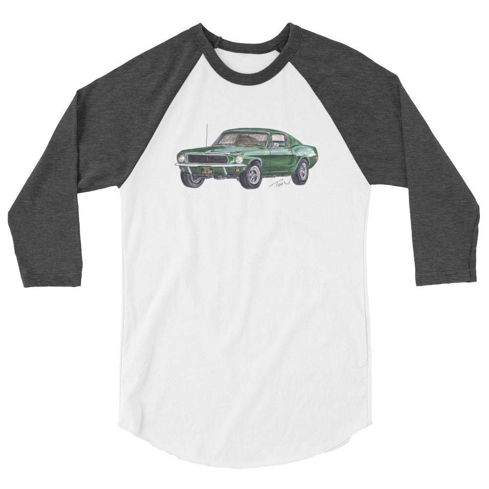 1968 B Mustang GT Green 3/4 sleeve raglan shirt