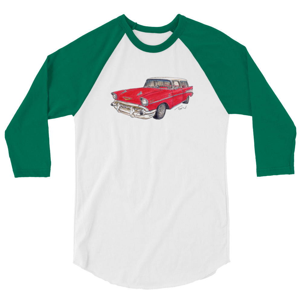 1957 C Belair Nomad Wagon Red-White 3/4 sleeve raglan shirt