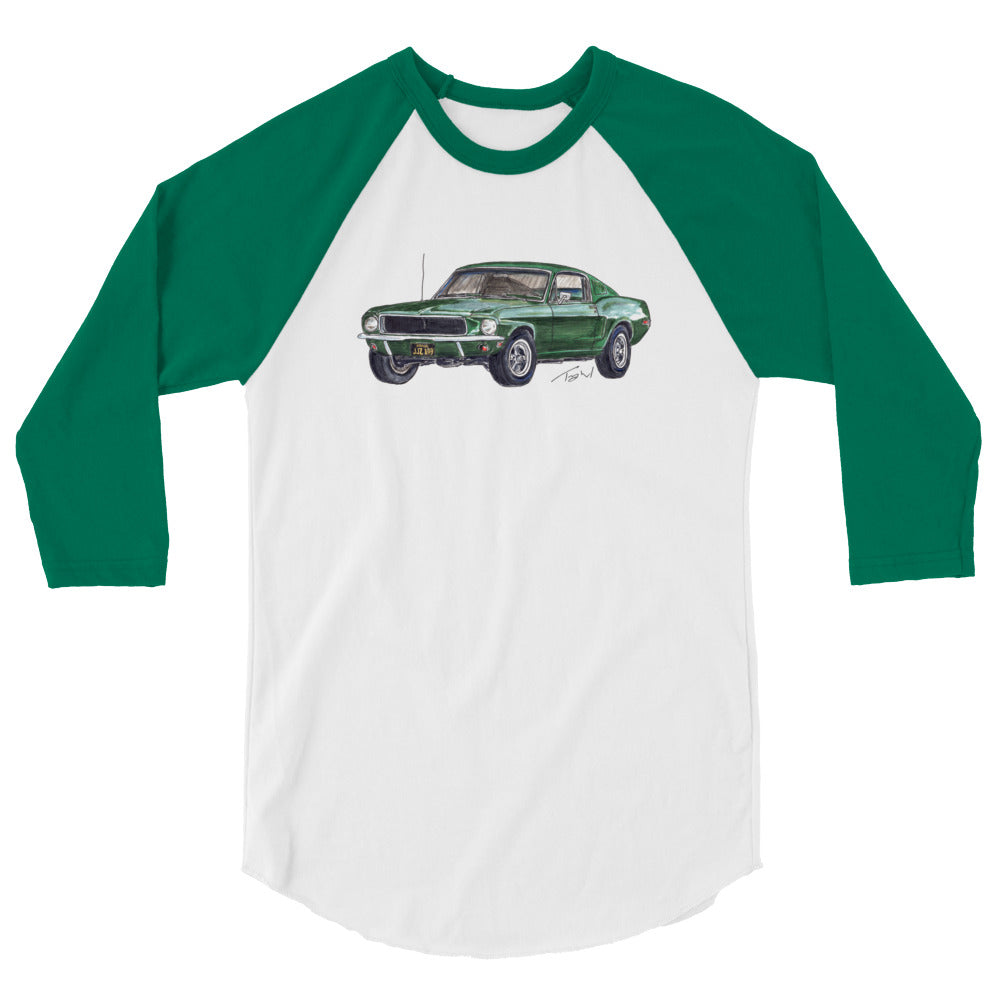 1968 B Mustang GT Green 3/4 sleeve raglan shirt