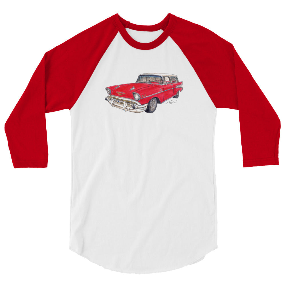 1957 C Belair Nomad Wagon Red-White 3/4 sleeve raglan shirt