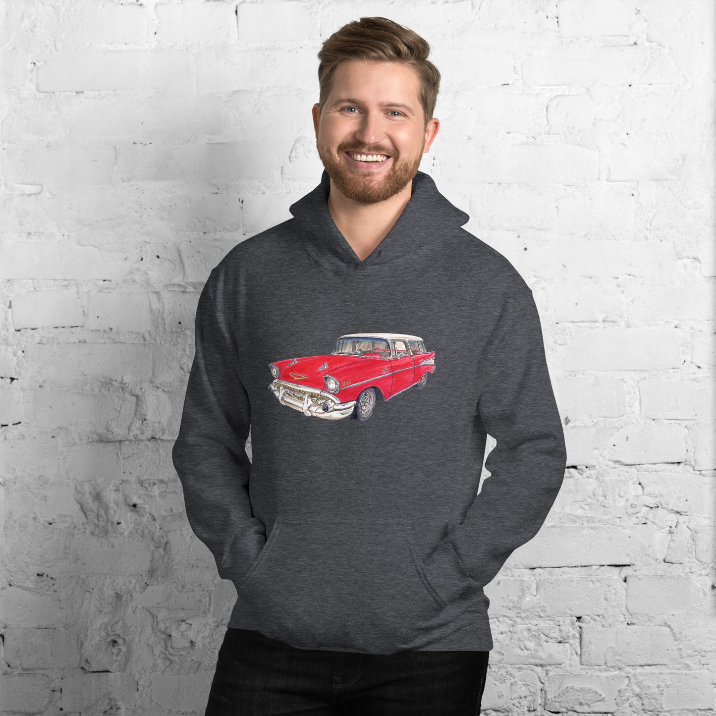 1957 C Belair Nomad Wagon Red-White Unisex Hoodie